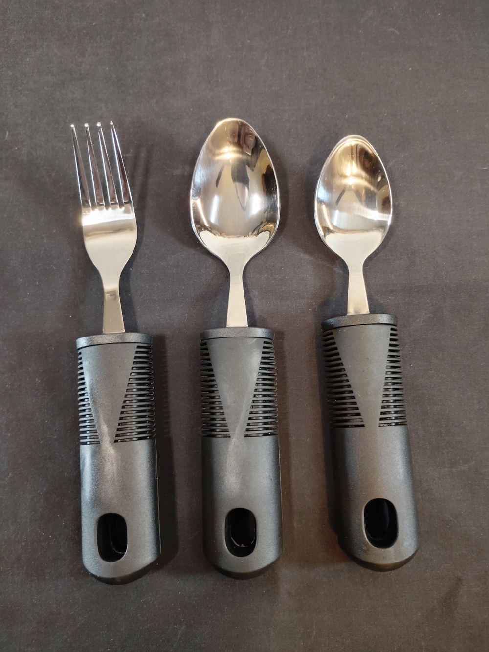 Adaptive Utensil 3pc Black Grip Handle Flatware Set - Fork, Soup & Tea Spoons